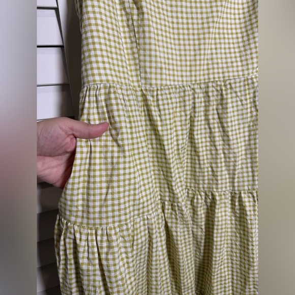 Carly Jean Los Angeles Tiered Gingham Green & White Dress Size Medium - Picture 3 of 8